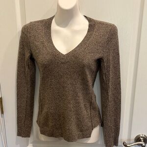 Aqua Heather Brown V-Neck Cashmere Sweater